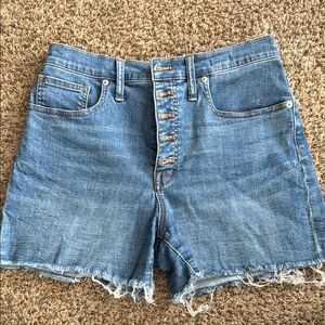 Blue Jean Shorts with Raw Hem and Faded Design